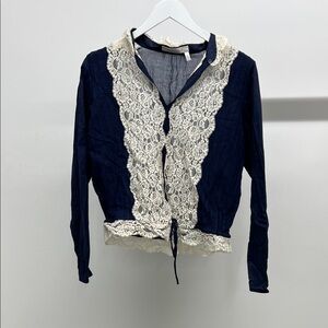 See By Chloe Navy and Cream Lace Blouse